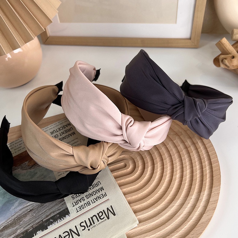 BANDO KAIN SIMPUL KOREA KNOT HEADBAND SILK LEBAR WIDE BRIMMED GAUCE KNOTTED HAIR HOOP HEADBAND HAIRBAND HAIR AKSESORIS RAMBUT WANITA BENDO BANDANA KOREAN LEMBUT WARNA POLOS