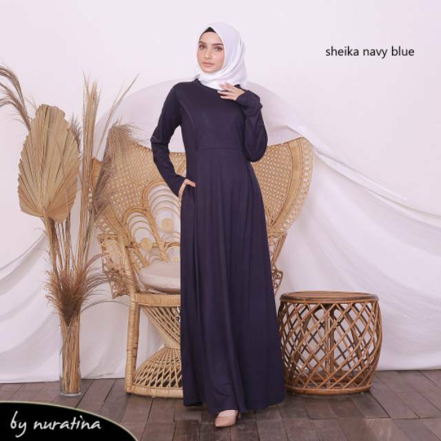 Sheika - Navy Blue Biru Dongker Baju Dress Gamis Hamil Menyusui