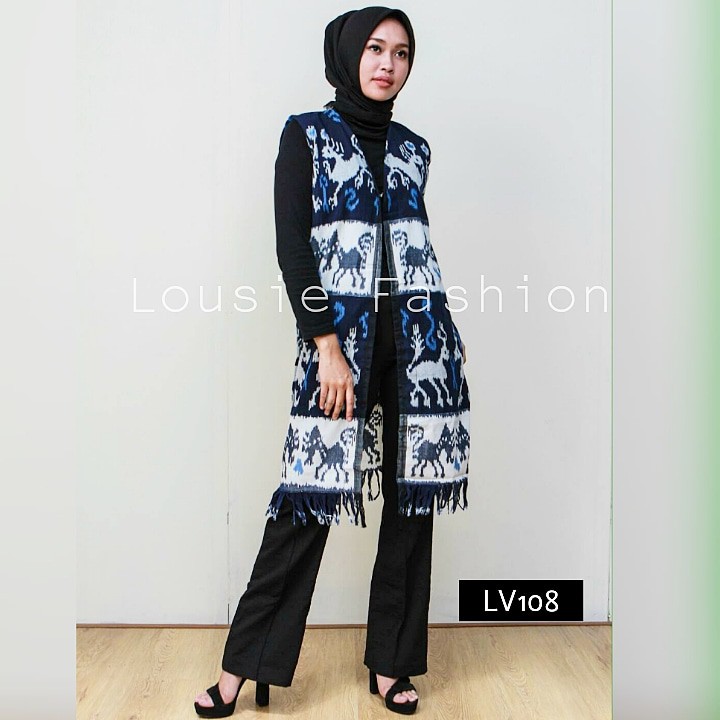 Outer panjang Tenun ikat jepara Wanita Long Vest tanpa lengan motif Lombok Sumba NTT Toraja XL XXL