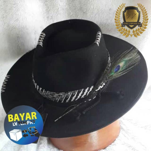 TOPI LAKEN FEDORA STOUT HITAM BULU MERAK