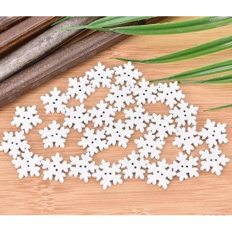 Kancing Kayu Dua Lubang - Snowflake Style (10pcs)