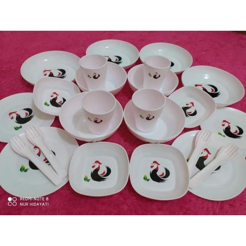 Eko pepetok piring set of 24 ayam jago