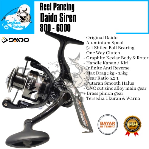 Reel Pancing Daido Siren 800 sd 6000 (5+1 Bearing) One Way Aluminium Spool - Engkus Fishing