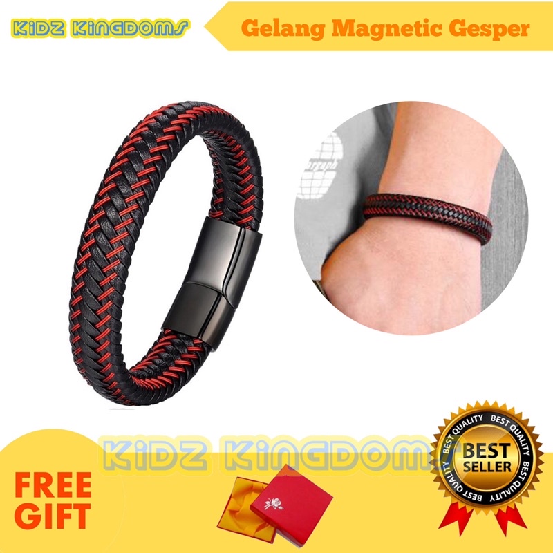 Gelang Pria Wanita Korea Multilayer Anyaman Hitam Merah Fashion Magnetik