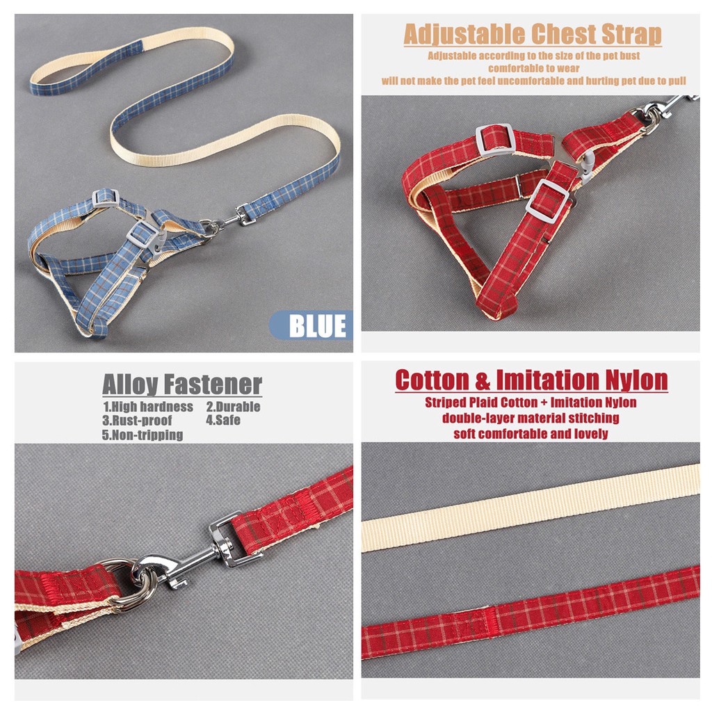 Pet Harness Dog Cat / Tali Tuntun Anjing Kucing Kelinci - Denim kotak