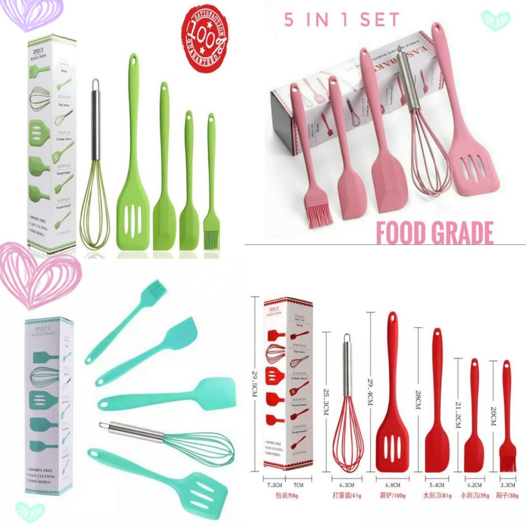 Silicone Kitchen Utensil Set Spatula Cooking 5 in 1 Set PEFE/PFOA/BPA-Free