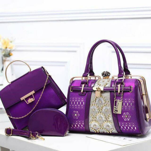 Restock Tas behel Eldora Chavelle 8326 (3in1) set wanita glossy branded batam fashion import
