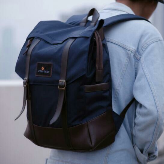 HIGHWAY NAVY |Urban Factor x FORIND| Tas Ransel Ori Bag Polos Pria Wanita Backpack Baru New Origina