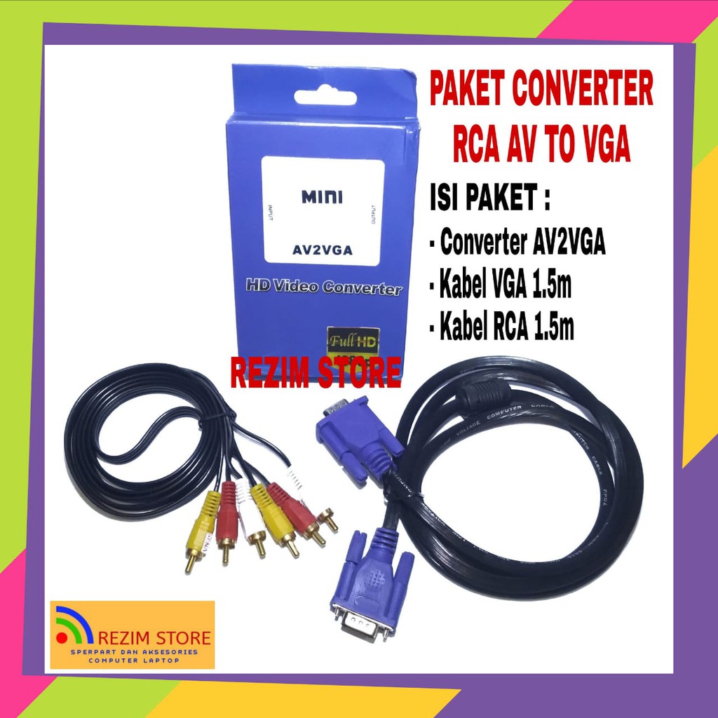 PAKET CONVERTER AV TO VGA BOX MINI / RCA TO VGA / AV2VGA WITH AUDIO