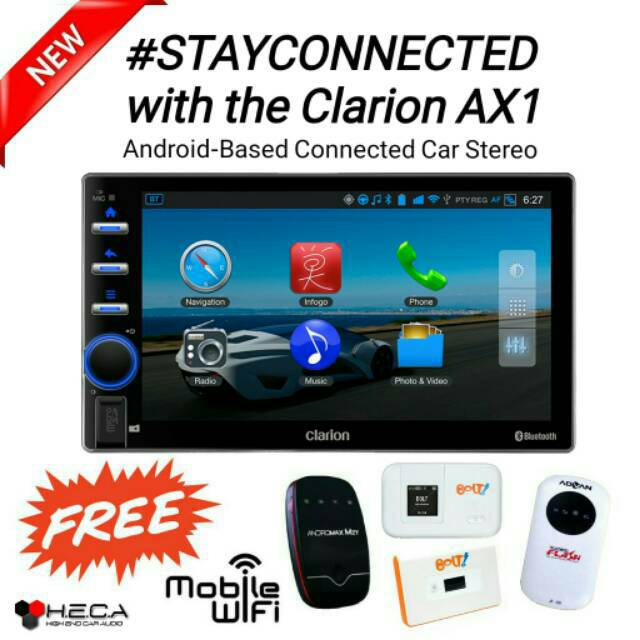 PROMO Head Unit ANDROID Double Din CLARION AX1 + FREE MOBILE WIFI 