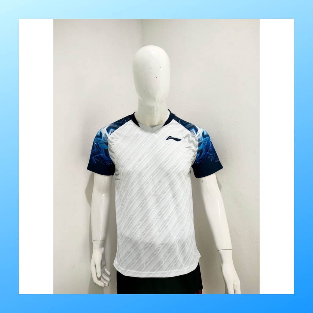 Kaos bulutangkis pria baju badminton atasan jersy wanita dewasa t-shirt outfit seragam kostum jersey olahraga casual suit pakaian jarsey oblong apparel sports jersi sudirman thomas uber cup bulu tangkis L158 putih polos