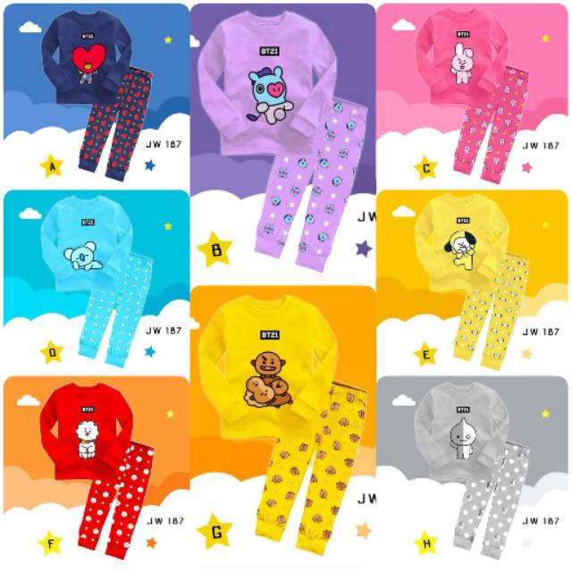 Piyama Anak Sz Kids Jw 187 Bt21 Edition Baju Tidur Anak Import Murah Shopee Indonesia