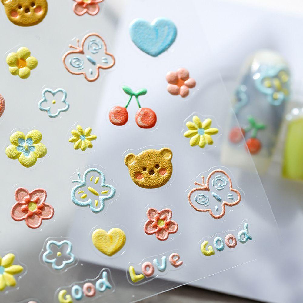 Rebuy Kartun Stiker Kuku Wanita 3D Relief Kelinci Anjing Perekat Diri DIY Nail Art Dekorasi