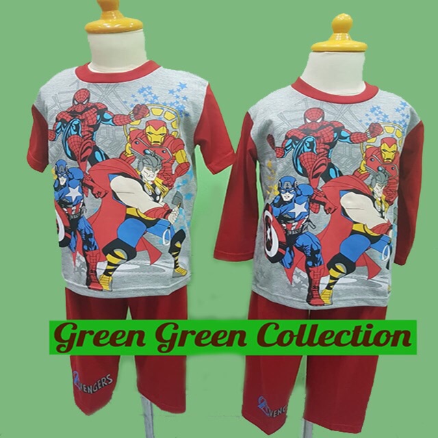 Baju Tidur Piyama Kaos Anak Premium Avengers Abu