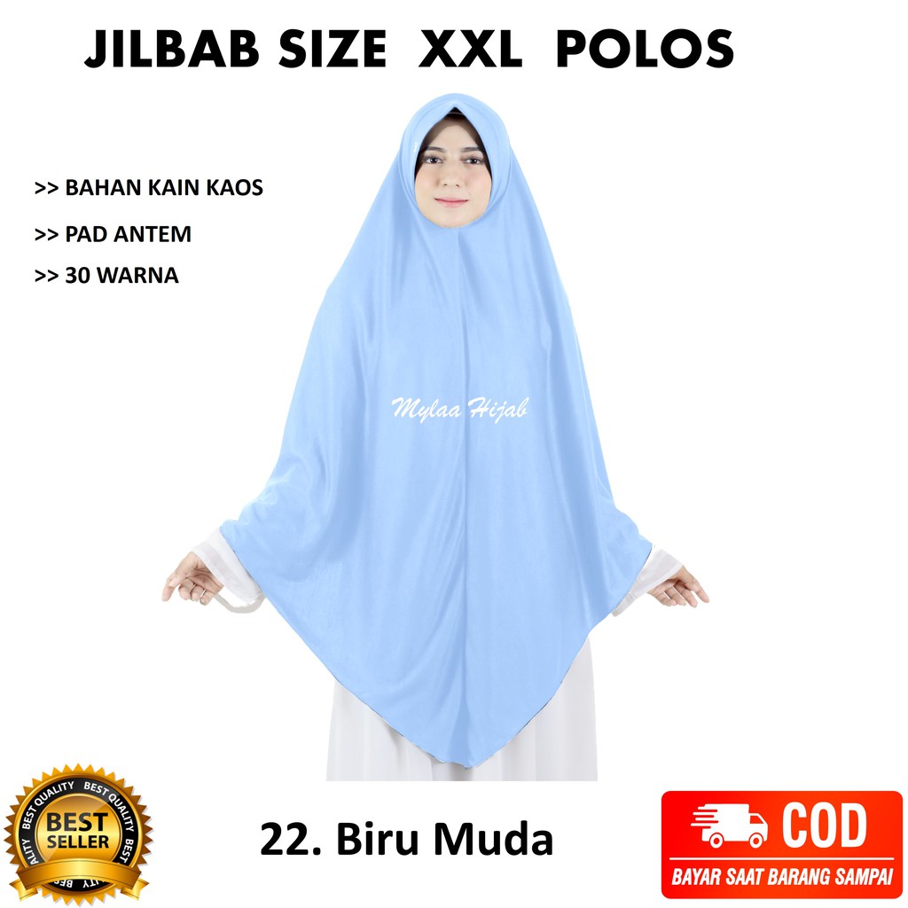 Jilbab instan NON SERUT Size XXL Pad Antem Bahan Kaos PE murah XXL-03 HARGA GROSIR TERMURAH.-22. BIRU MUDA NON