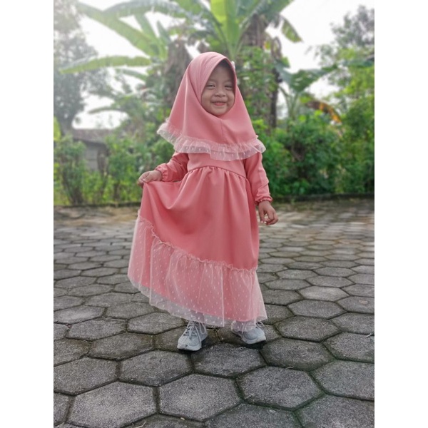 gamis anak syafira gamis anak murah kombi tile dot