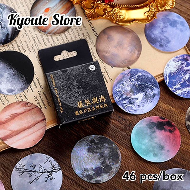 

46 pcs Sticker Dekorasi Black Moon Earth Planet Universe Scrapbook DIY Journal Bujo Letter Diary