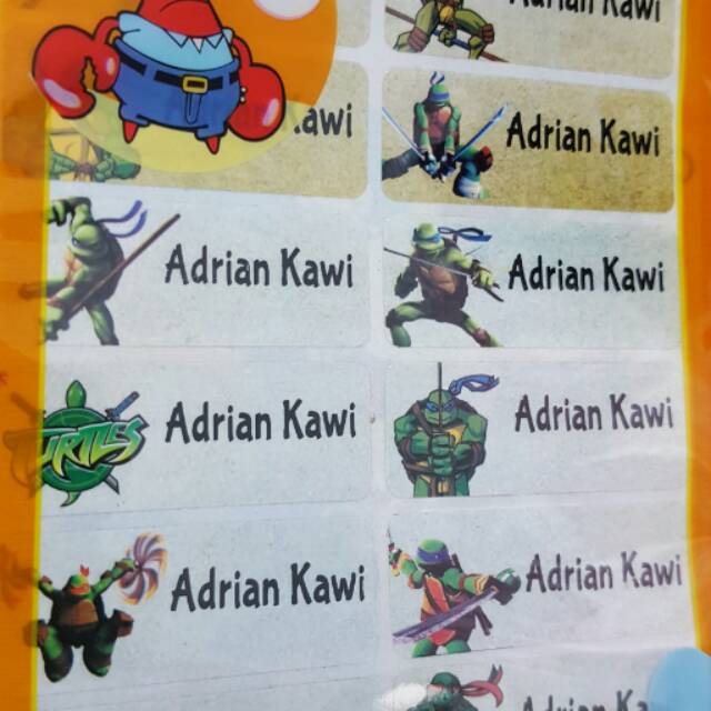 

label nama waterproof NINJA TURTLES