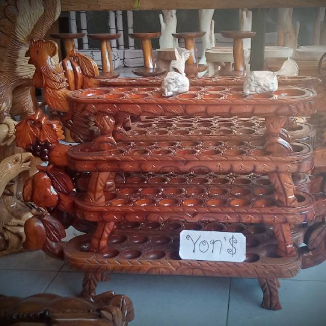 Mainan tradisional dakon congkak congklak kayu jati motif ukir ayam jago pajangan interior souvenir
