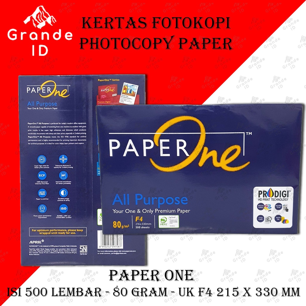 

KERTAS FOTOKOPI PAPERONE 80 GRAM FOLIO F4 215 X 330 MM PAPER ONE