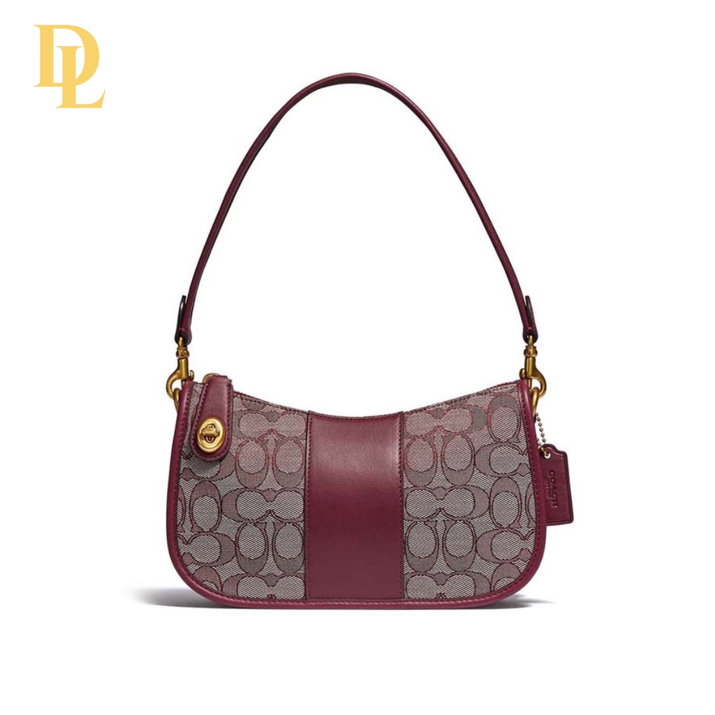 Coach Top Handle Swinger Bag in Burgundy Signature Jacquard and Cheery (C0721)
