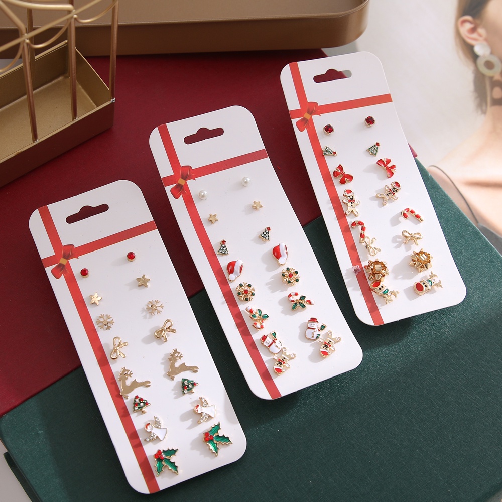 16pcs / Set Anting Tusuk Motif Snowflake / Pohon Natal / Kaos Kaki Untuk Perhiasan Wanita / Pesta / Hadiah