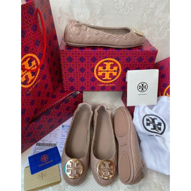 Sepatu wanita tory burch flat Miror ballerina / Kulit asli