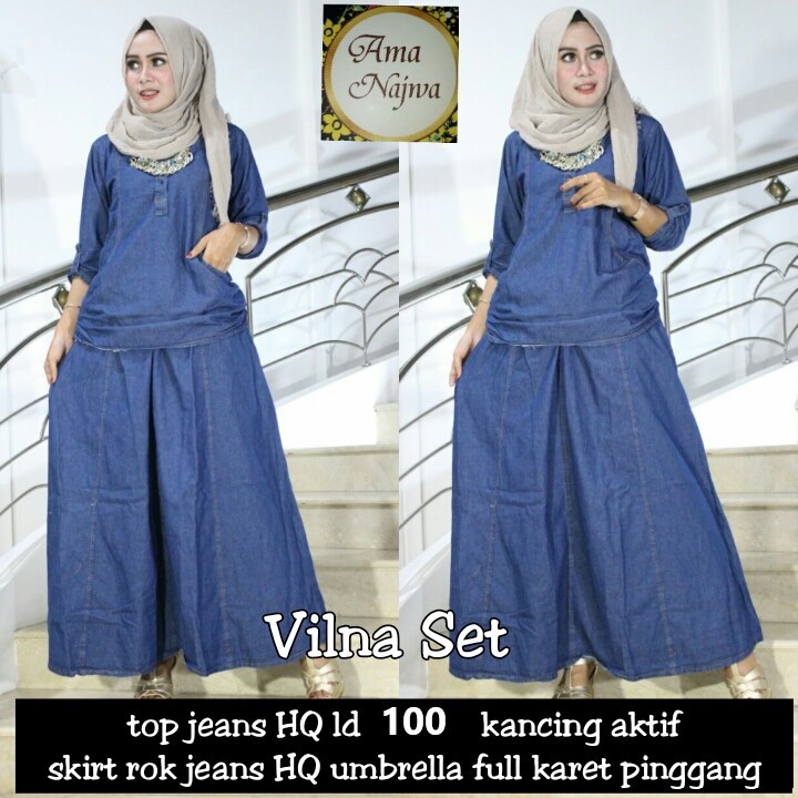 vilna setelan jeans abg rok pecah payung original kekinian