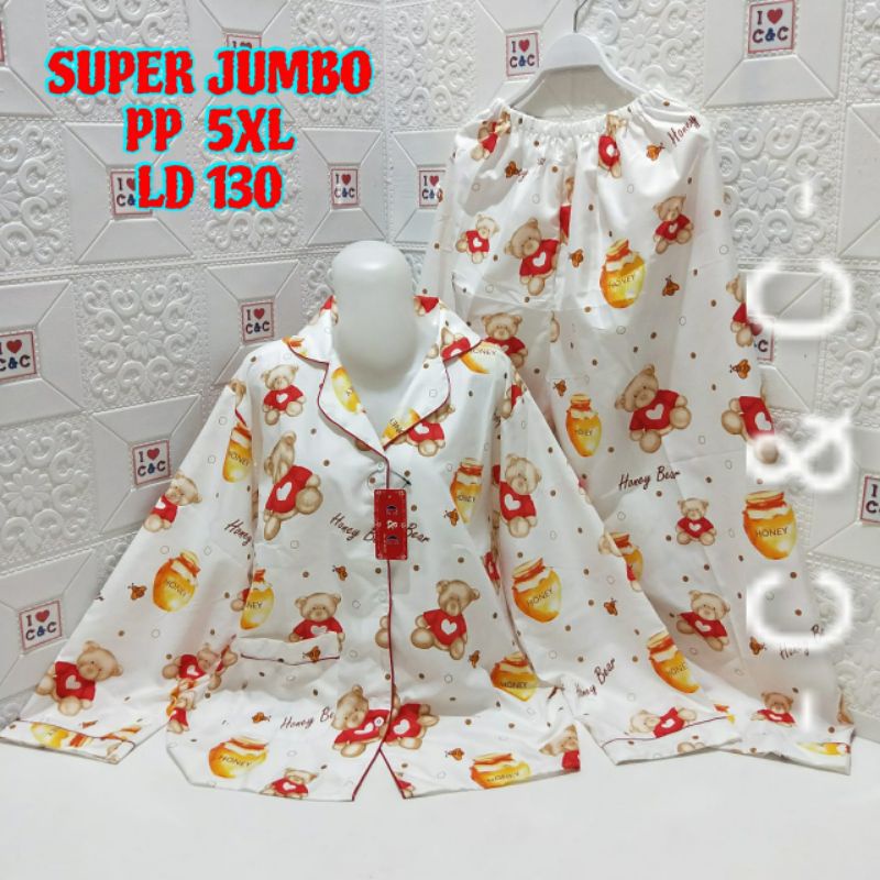BAJU TIDUR PIYAMA/PP SUPER JUMBO 5XL/LD 130-Honey bear merah