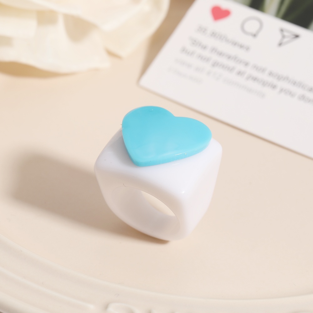 Korean Fashion Macaron Heart-shaped White Finger Ring Personalized Resin Ring Women Accessories Gift