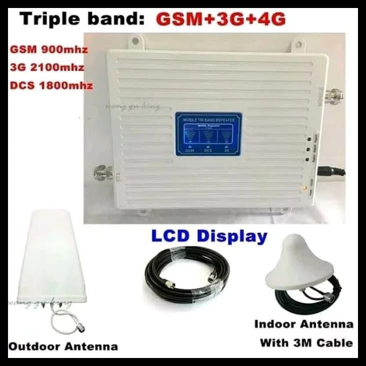 Tri Band Booster Repeater Penguat Sinyal 2G 3G 4G Gsm 900/1800/2100Mhz Hemat Kode 635