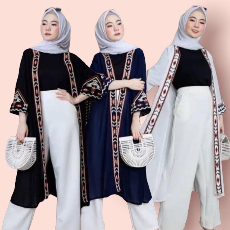 Delara - Cardigan Tunik Outer Panjang 3/4 Motif Batik Etnik