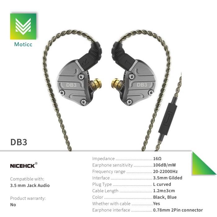 Nicehck Db3 With Microphone Hybrid Earphone - 3 Driver 2Dd+1Ba