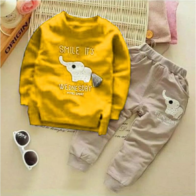 XOS - SET GAJAH / ELEPHANT (-+2-6 Tahun) / SETELAN ANAK CWO CWE / CELANA DAN ATASAN / SWEATER / COD✅