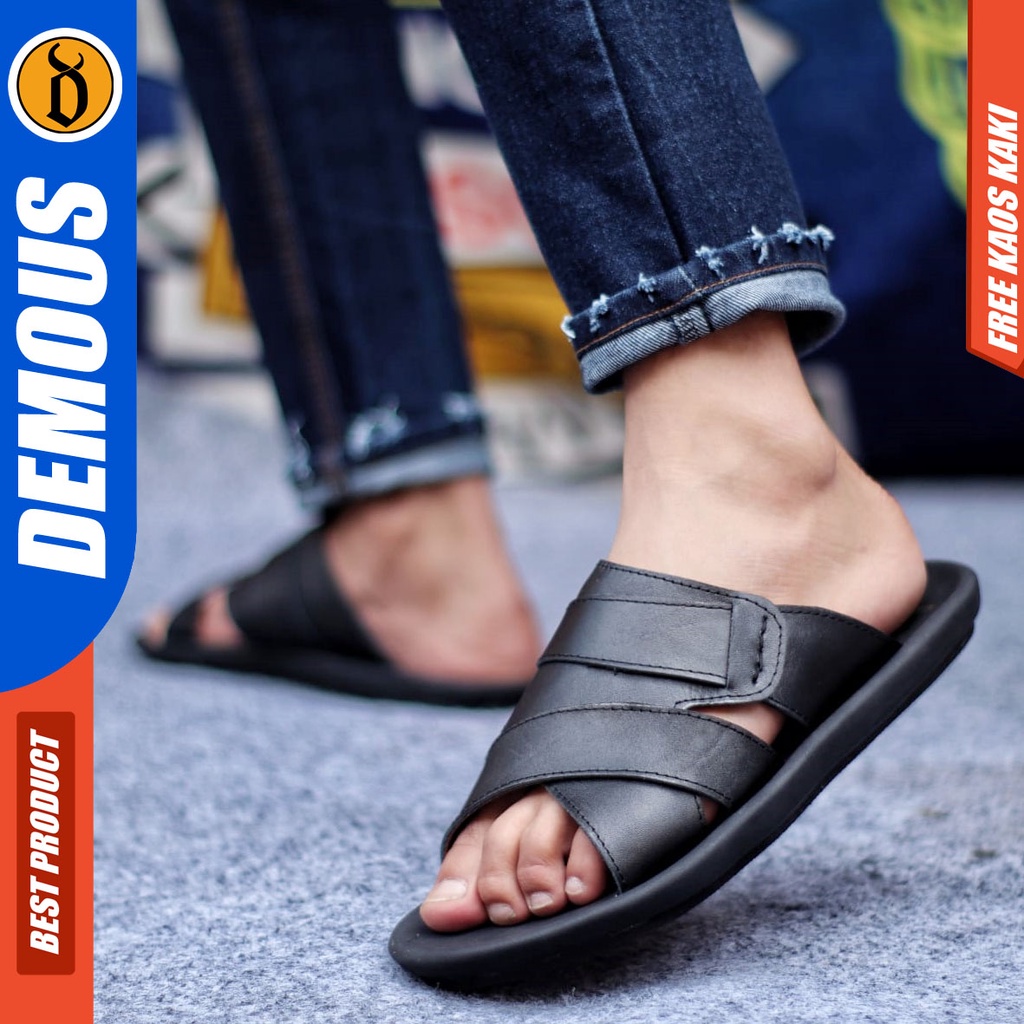 DEMOUS EXO Sandal Kulit Asli Sendal Slop Terbaru Kekinian