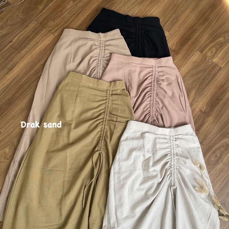 HIZA - Hanna Skirt | Korean Look | Rok Serut Casual | Rok Wanita Terlaris-Drak Sand