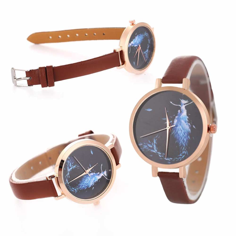 Geneva Mermaid Abu Abu - Jam Tangan Analog Wanita - Strap Leather HM_405 ( Group )