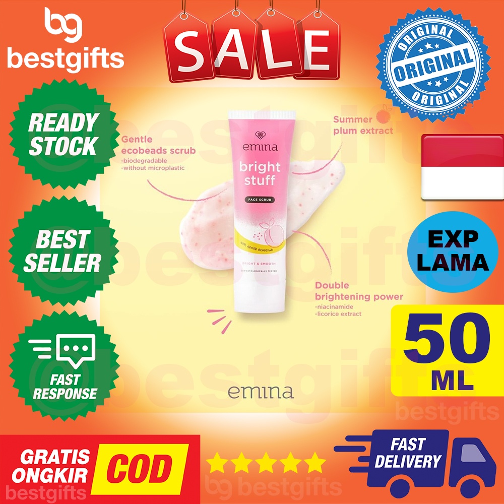 EMINA BRIGHT STUFF FACE SCRUB MEMBERSIHKAN MENGANGKAT SEL KULIT MATI MENCERAHKAN WAJAH NATURAL 50 ML