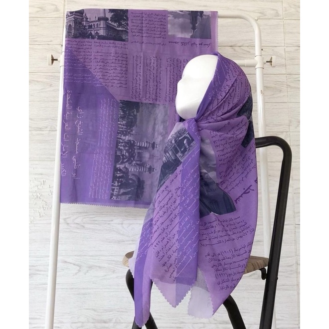 (COD) TERLARIS !!! HIJAB KORAN ARAB / KRUDUNG VOAL MOTIF ARAB / HIJAB VIRAL / HIJAB SEGI EMPAT-Ungu pekad