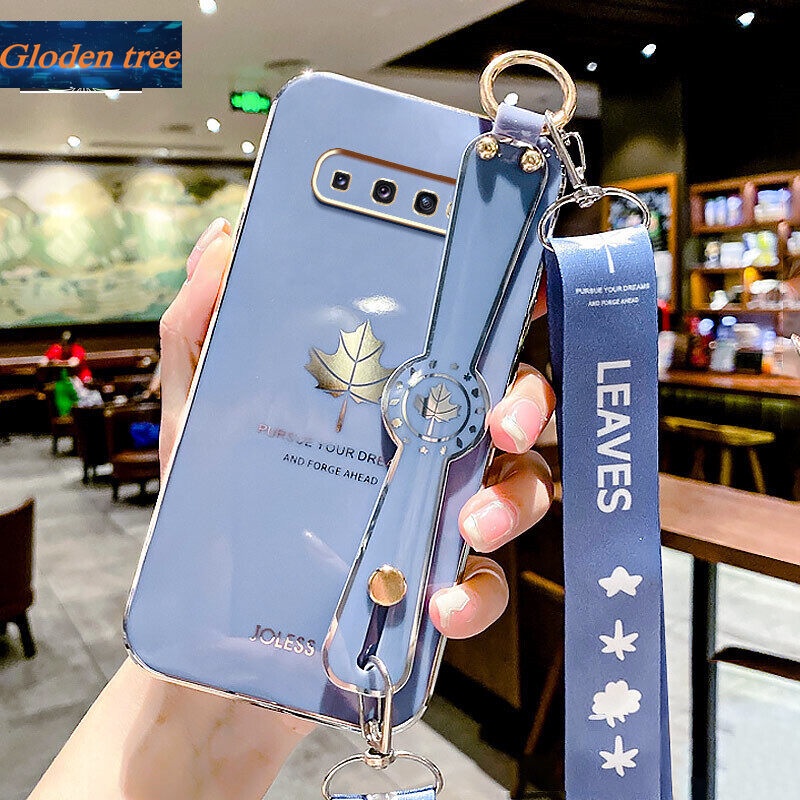 Case Motif Daun Maple Dengan lanyard Untuk Samsung Galaxy S10 Plus