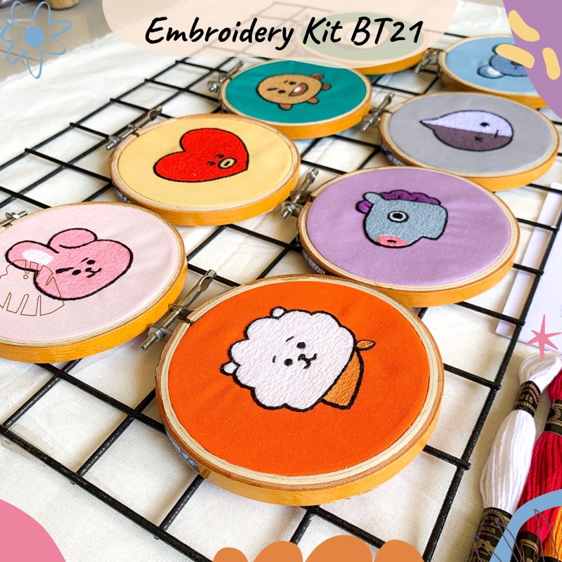 Embroidery Kit BT21 - BTS - Kpop [ Cooky Shooky Van Tata Mang Koya RJ Chimmy ] Paket sulam tangan