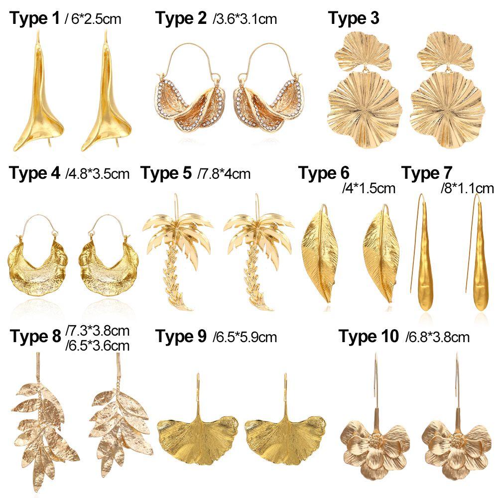 R-flower Gold Leaf Earrings Hadiah Desain Kreatif Panjang Liontin Bunga Telinga Stud