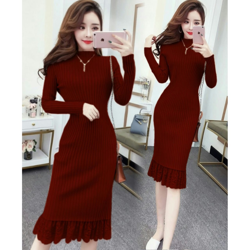 Dress Bodycon Wanita CCellaa / Dress Wanita Jaman Now / Midi Dress / Dress Rajut Murah