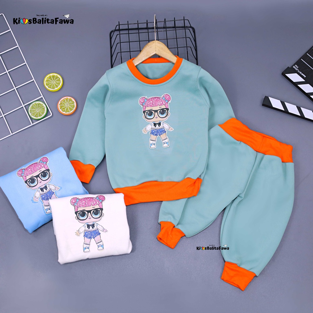 Setelan Cookie uk 1-2 Tahun / Sweater Karakter &amp; Jogger Setelan Anak Cewek DOLL Celana Baju Lengan Panjang Bahan Adem Babycinnamon