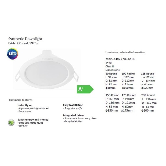 PHILIPS DOWNLIGHT LED ERIDANI 7.5W 7.5 WATT 125 3000K KUNING 59262 (GARANSI 3 TAHUN - HARGA GROSIR)