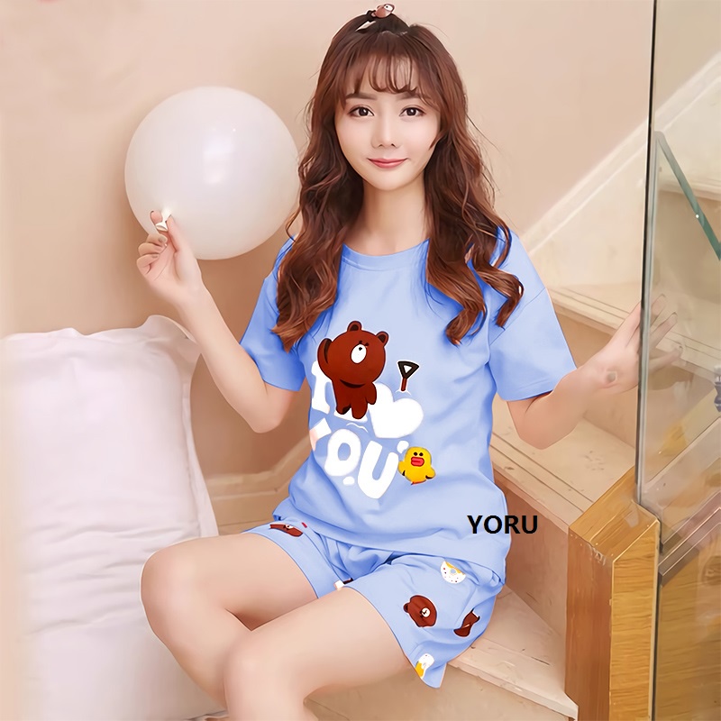 Pamelo Baju Tidur Baby doll Wanita Dewasa Stelan HP/Celana Pendek Allsize Baju Tidur Katun Piyama Kaos Katun