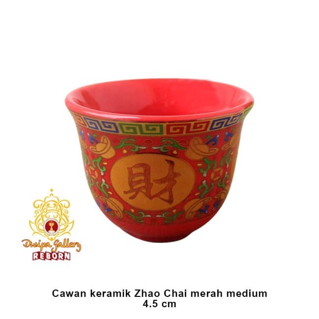 Cangkir sembahyang/ Altar/ Puja keramik Zhao Chai merah medium