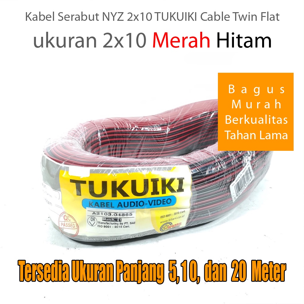 Termurah Kabel Serabut Kecil isi 2 atau 2 Jalur Merek Tukuiki Kualitas Bagus SNI