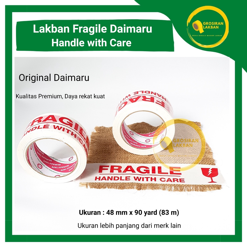 

Lakban Daimaru Fragile Putih 2 Inch Handle With Care Ukuran 48mm x 50m Packing Toko Online