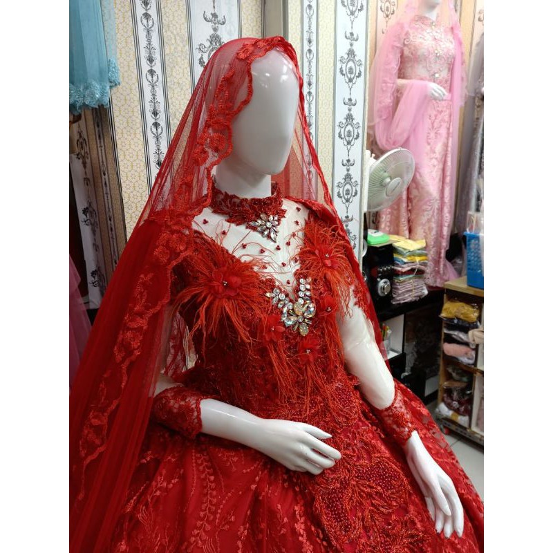 KEBAYA PENGANTIN FULLPAYET BUNGA 3D MEWAH EKOR / GAUN PENGANTIN MODERN / SYAR'I HIJAB / NASIONAL